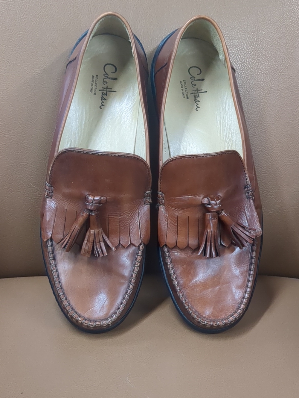 Cole Haan Men’s Tan Leather Tassel Kiltie Loafers
